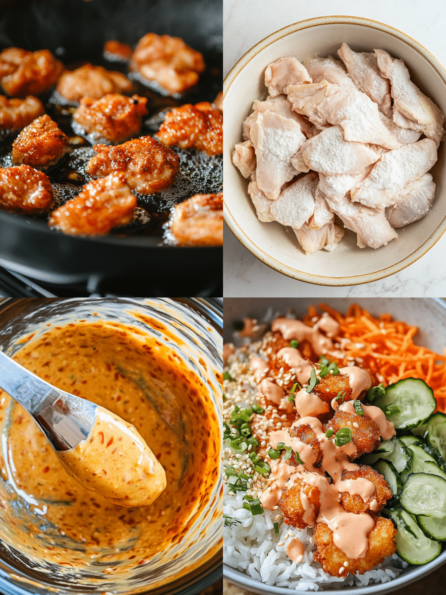 Chicken cubes coated in cornstarch in a bowl