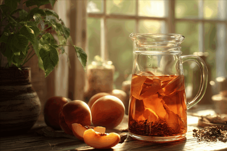 peach tea peach in cozy kitchen