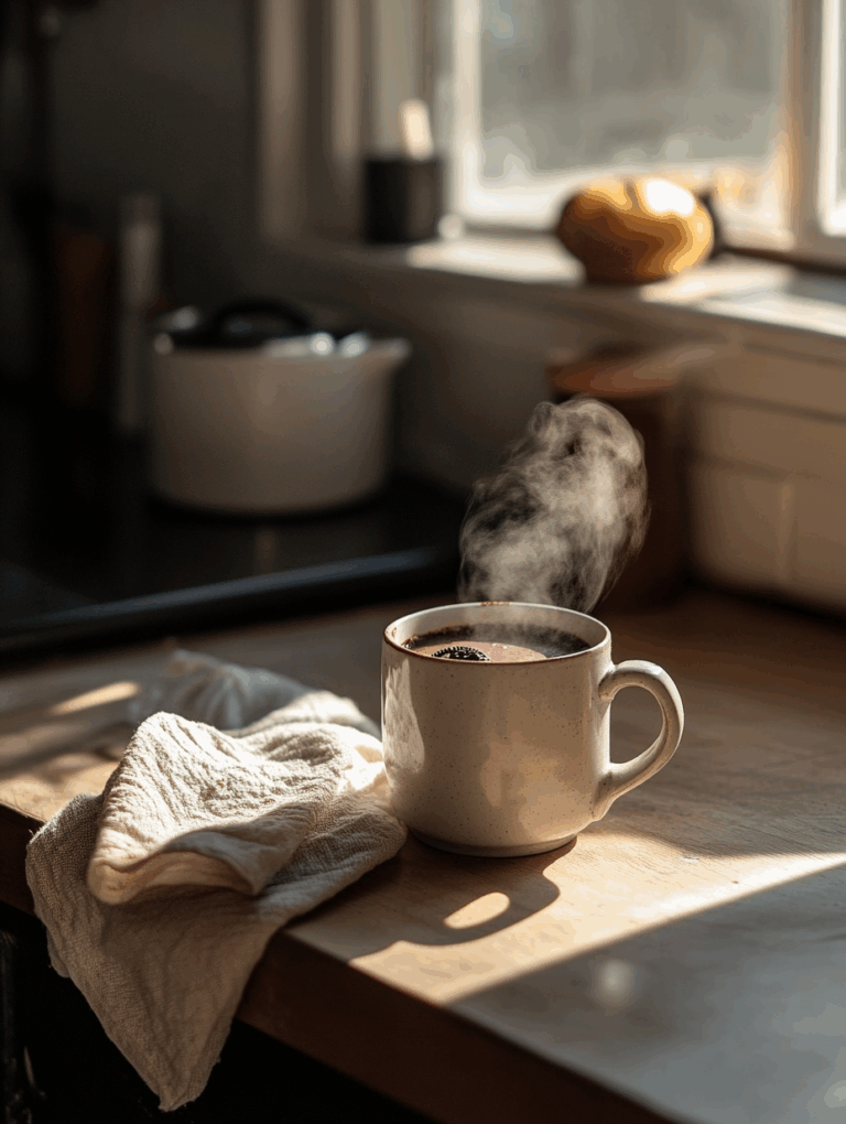Oreo cake mug on cozy kitchen counter