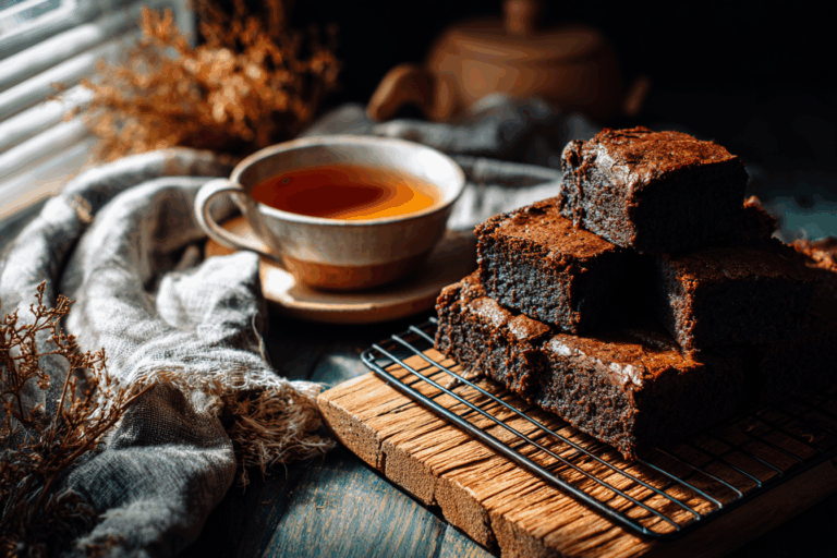 fresh sweet potato cocoa brownies in rustic kitchen