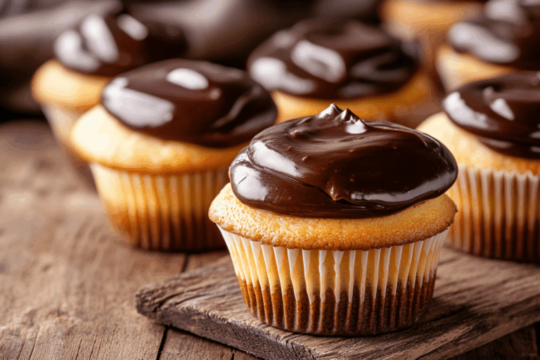 Boston cream cupcakes with ganache and custard