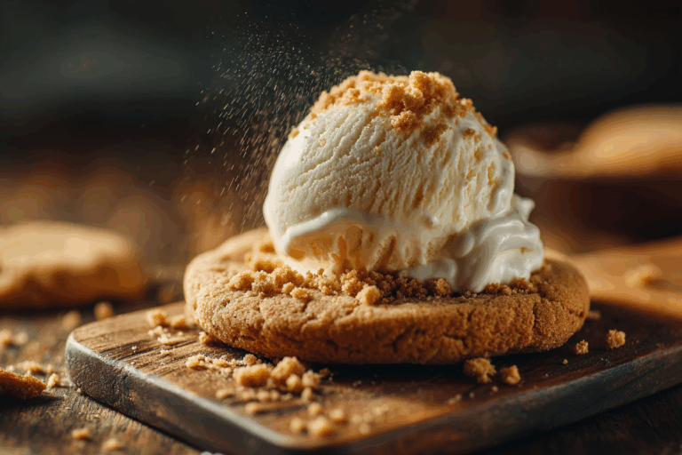 ice cream crumble cookie dessert on rustic table
