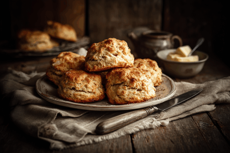 Freshly baked Mary O's scones recipe on wooden table
