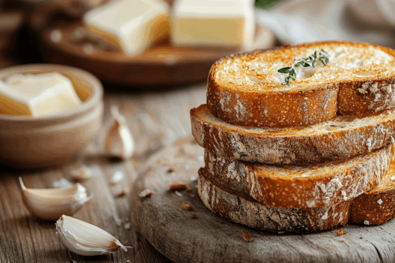sourdough garlic toast on rustic table