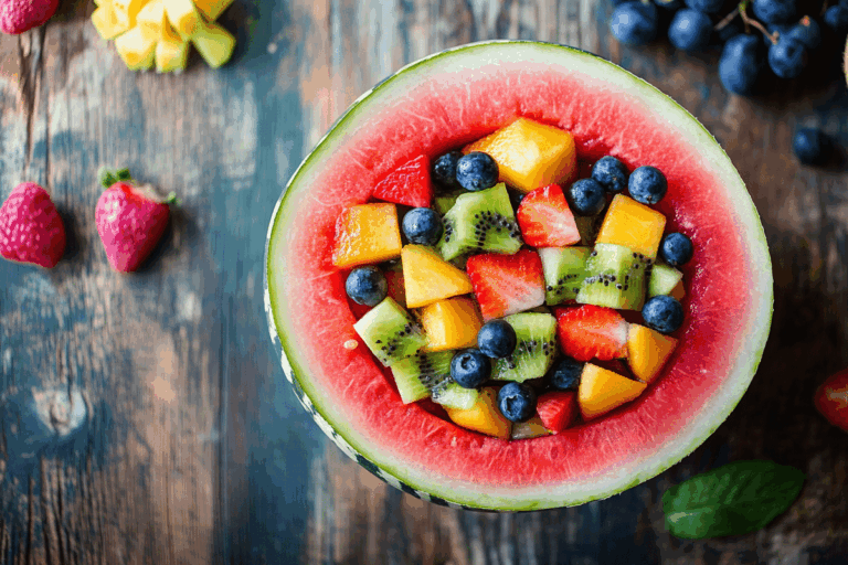 Watermelon bowl filled with fruit salad
