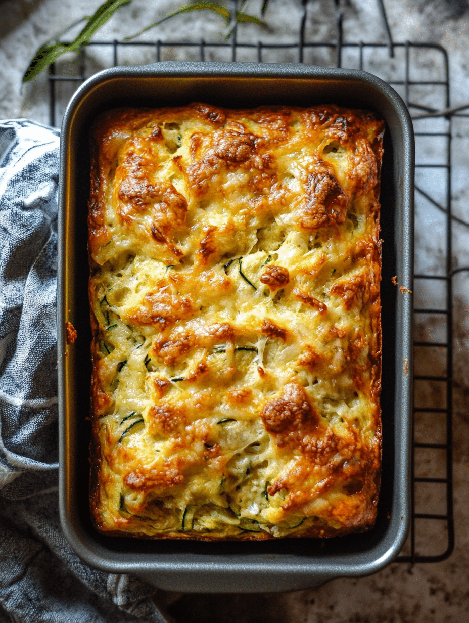 freshly baked cheesy zucchini bread in pan