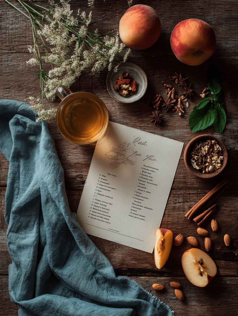 glass of peach tea peach being served