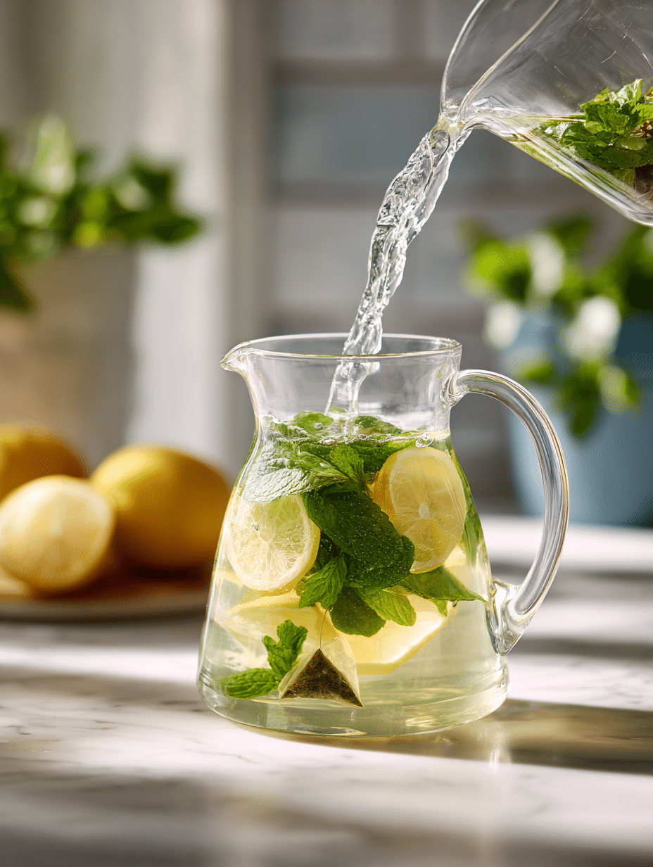 Brewing green tea with lemon and mint step-by-step