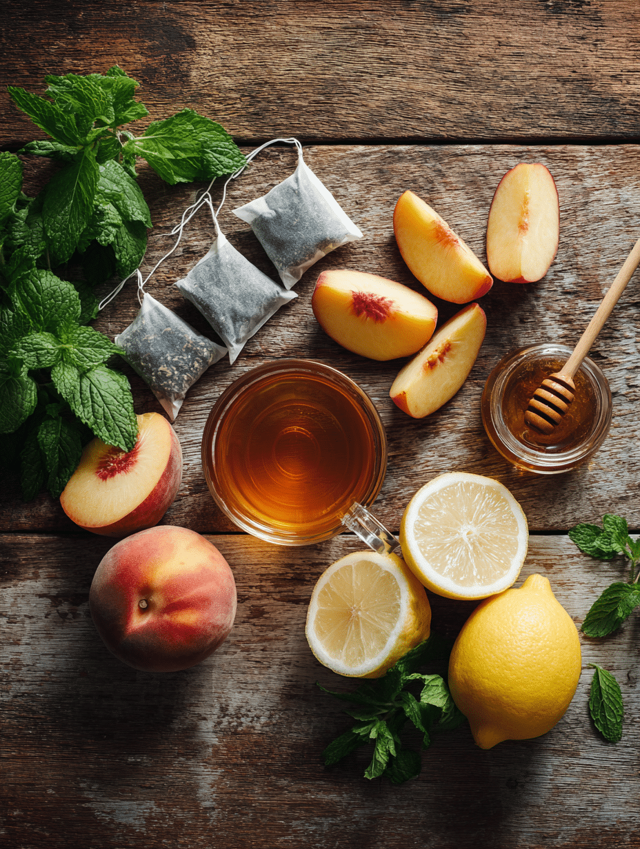 peach tea peach ingredients laid out
