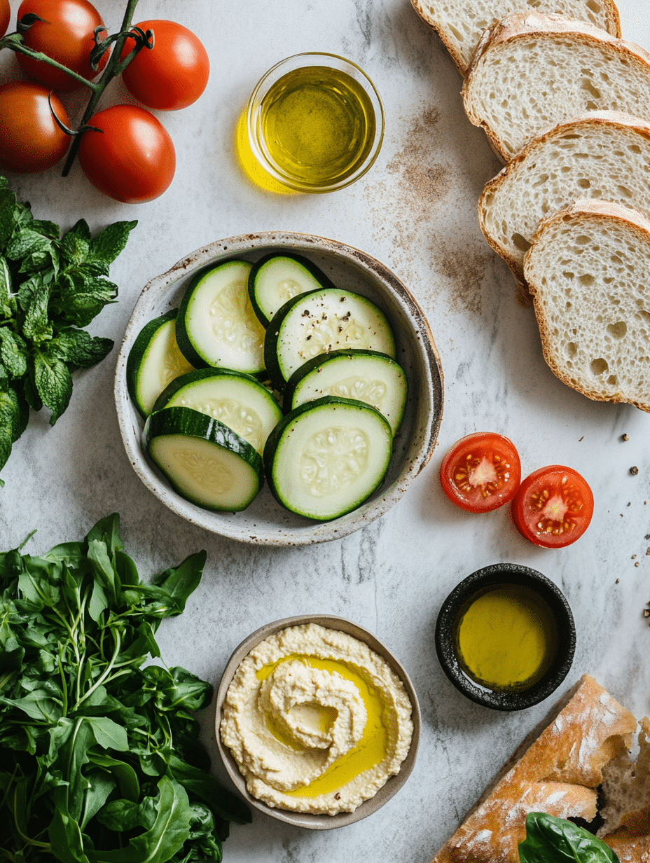 zucchini sandwich ingredients flat lay