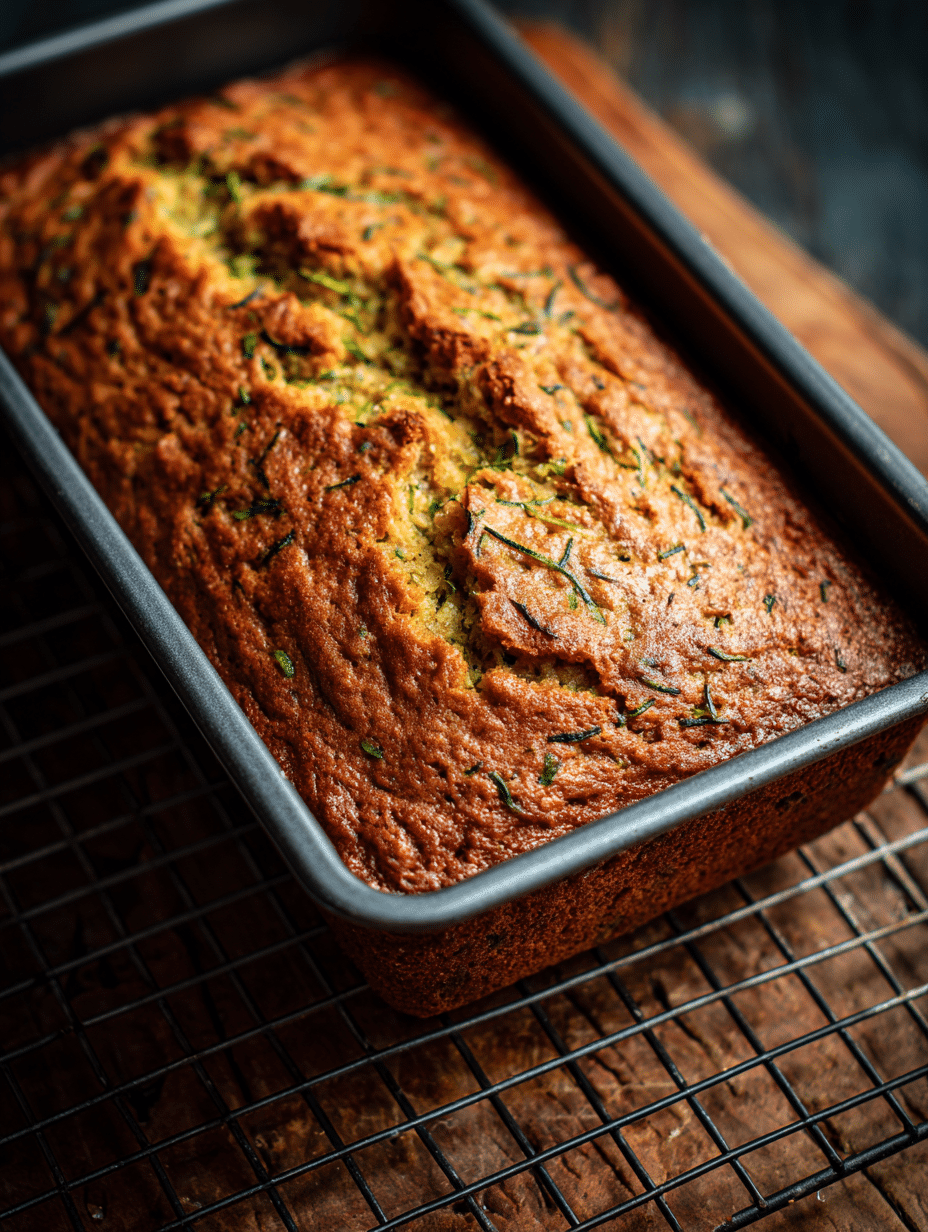 Golden zucchini cake cooling in pan