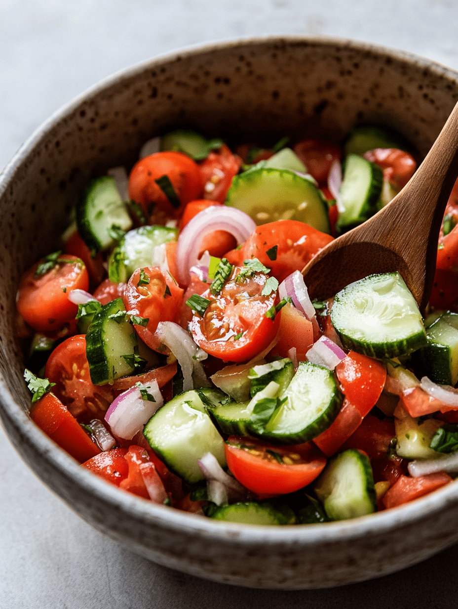  Mixing tomato onion cucumber salad