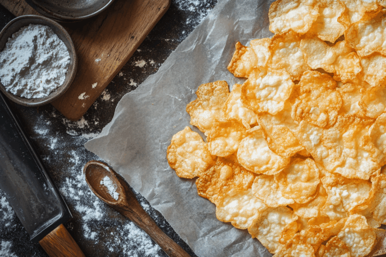 Cottage cheese chips on parchment paper