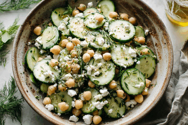 High protein cucumber salad with chickpeas and feta