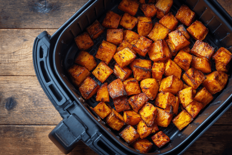 Roast sweet potatoes air fryer crispy cubes