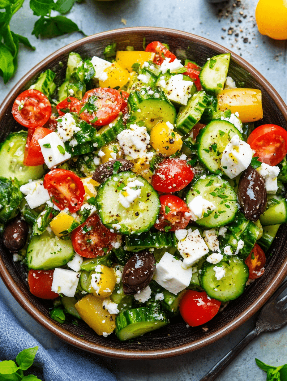 Cucumber salad Mediterranean served with pita
