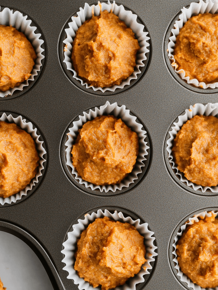 Scooping cottage cheese carrot cake muffin batter into tin