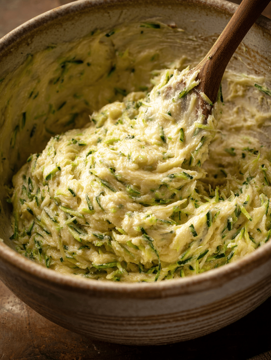 Zucchini squash cake batter with grated zucchini