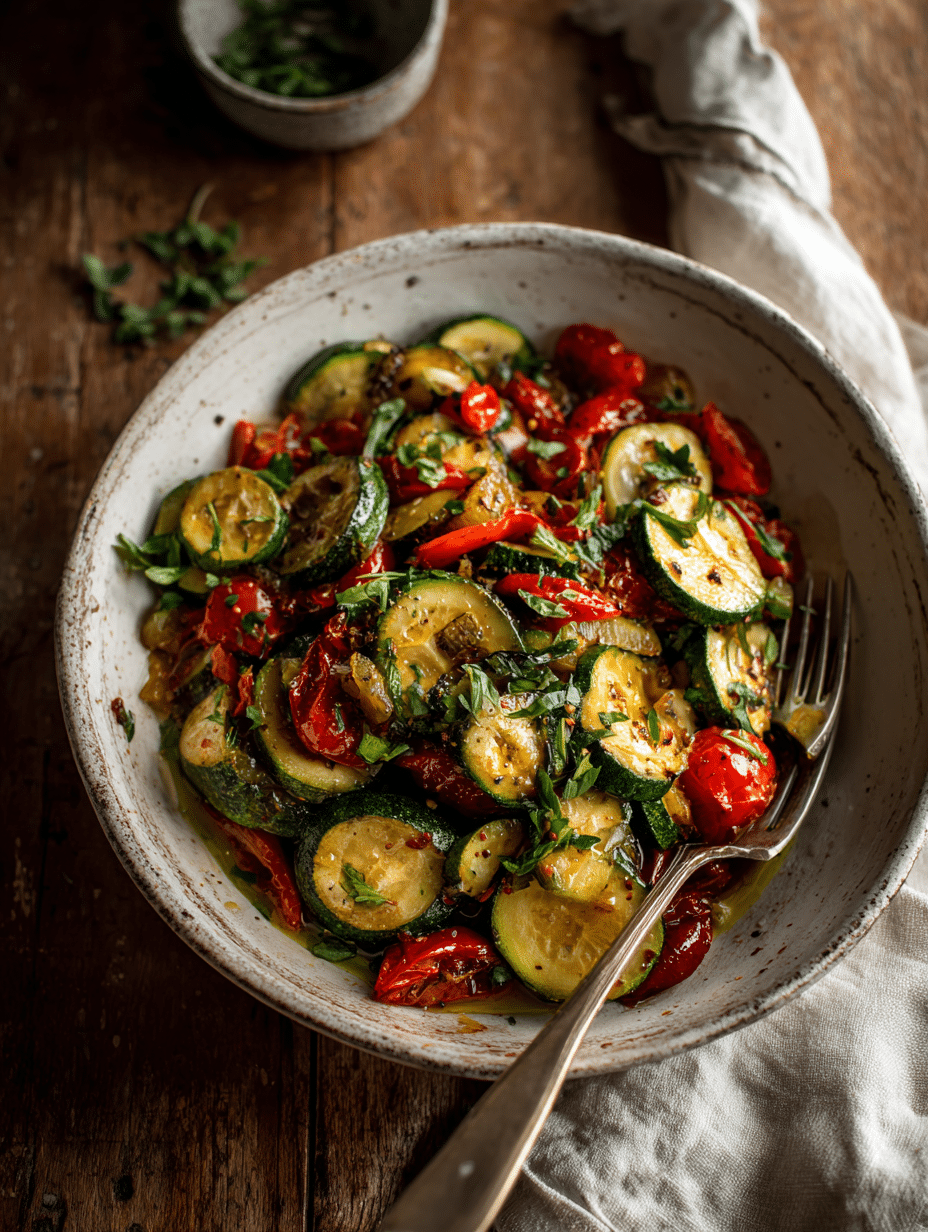 Served zucchini and tomato dish