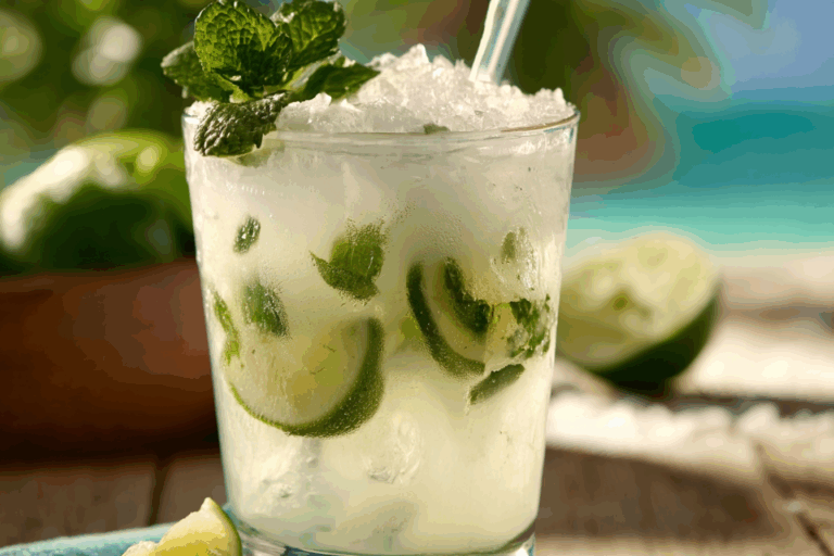 mojito coconut mocktail on wooden table