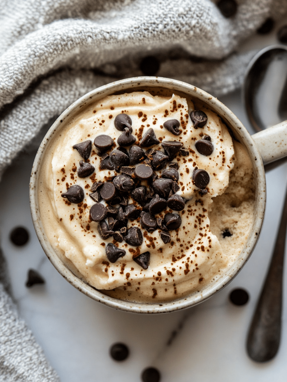 Served coffee mug cake without egg with spoon