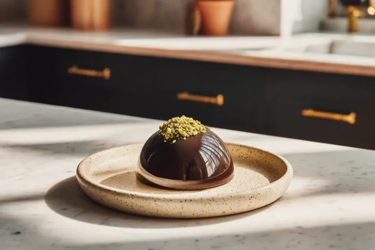 Viral Dubai chocolate ASMR dome with pistachio topping