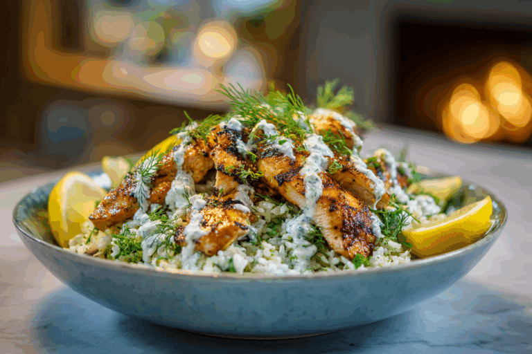 Chicken Tzatziki Rice recipe served in a modern kitchen setting
