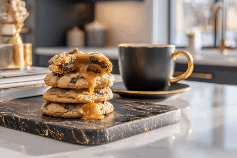 Caramel stuffed NYC cookies with gooey centers