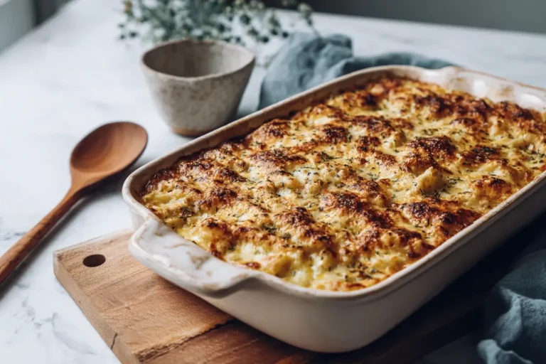Viral Vermont mac and cheese in a ceramic baking dish