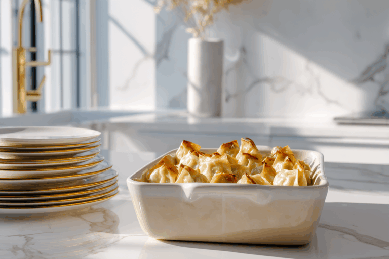 Viral dumpling bake in modern oven dish