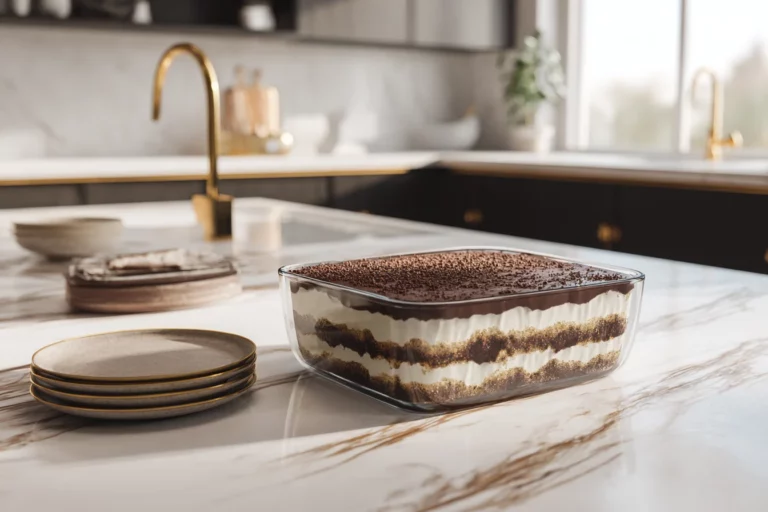 DTI Chocolate Delight in a glass dish on marble