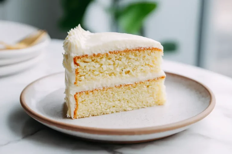 Moist DTI vanilla cake on plate