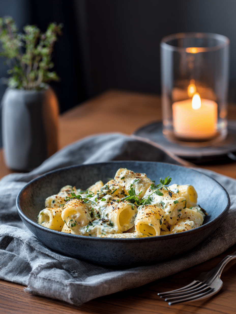  Serving bowl of ricotta & lemon mezzi rigatoni