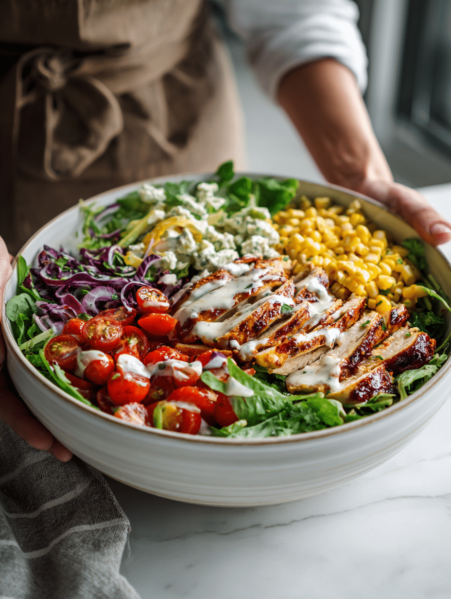 Assembling honey barbecue chicken salad