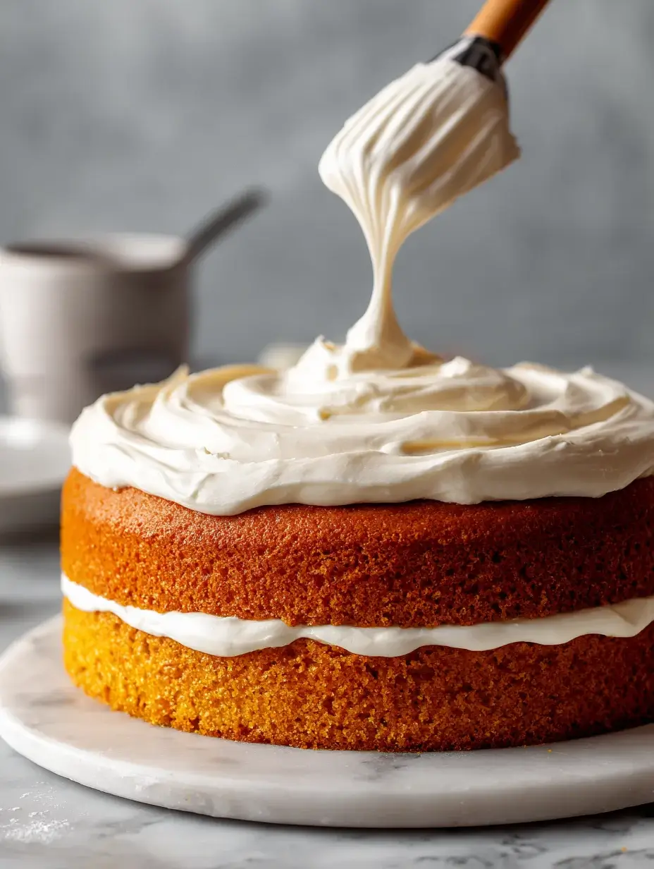 Spreading frosting on pumpkin cake using DTI technique