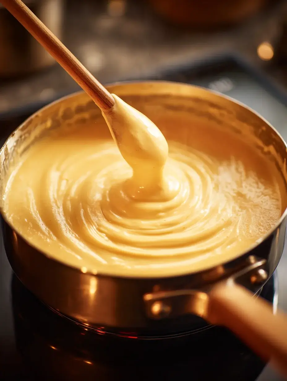 Stirring Vermont cheddar cheese sauce