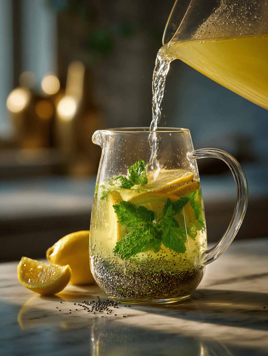 mixing chia seeds into lemonade