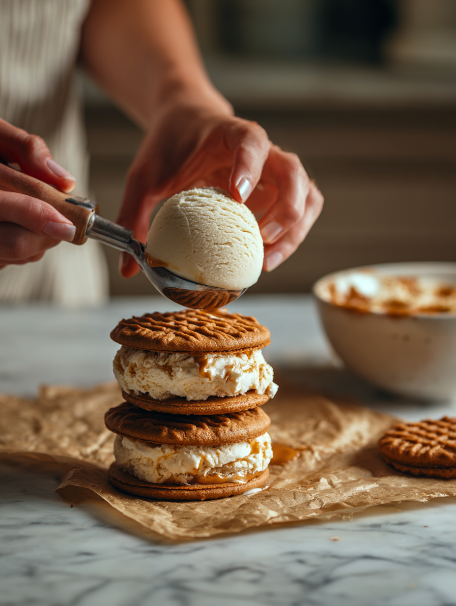 assembling biscoff ice cream sandwich