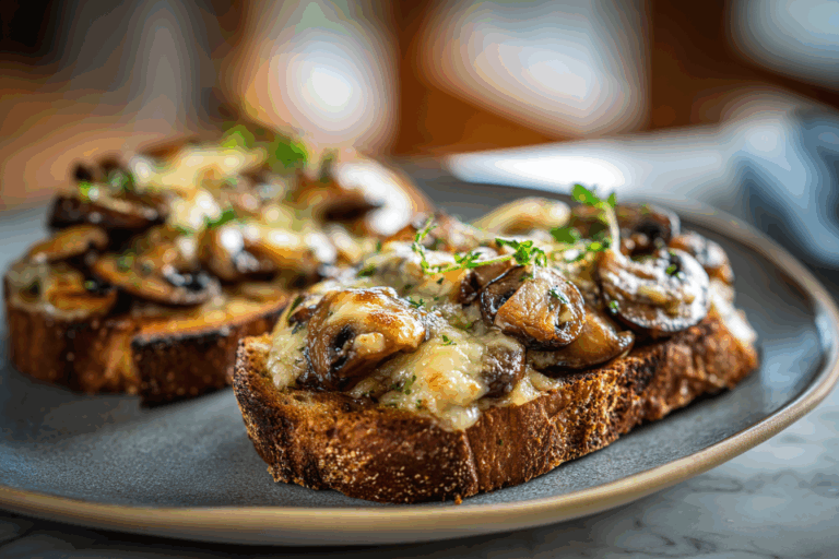 Cheesy mushroom garlic toast with golden melted cheese