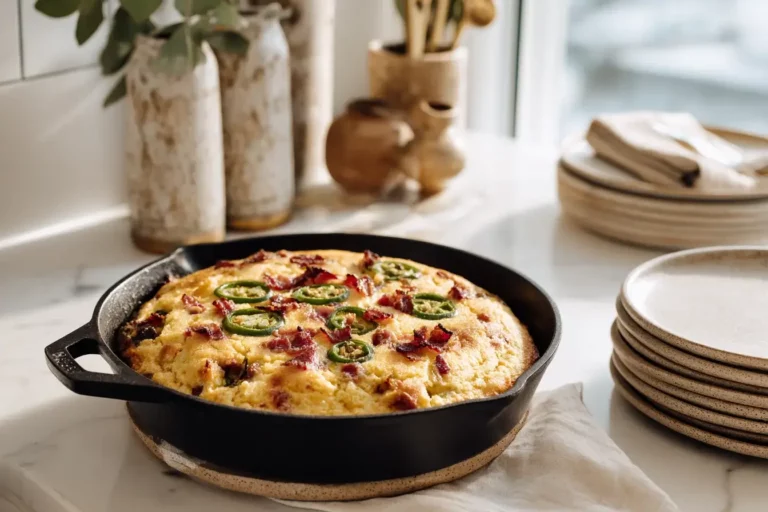 Loaded cornbread in cast-iron skillet