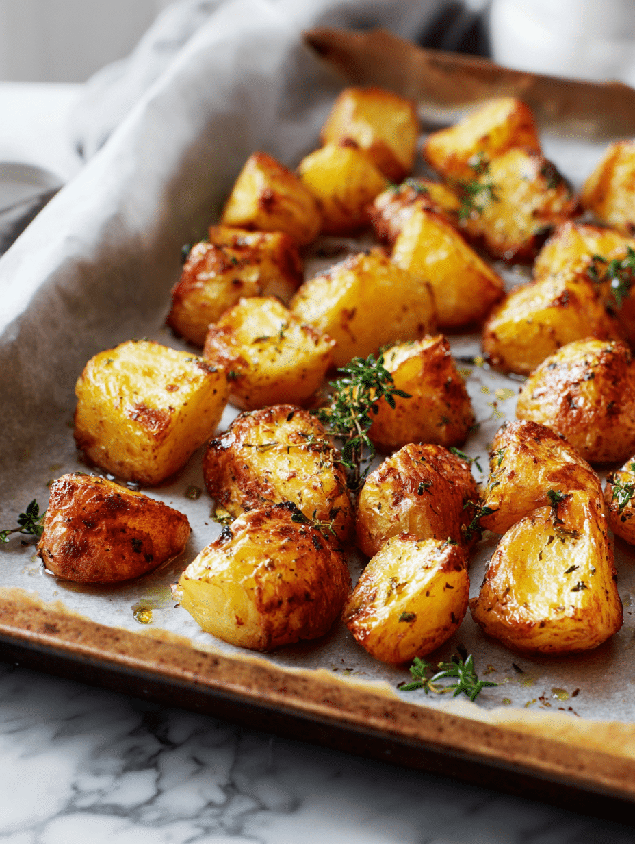 Golden roasted potatoes for Greek salad