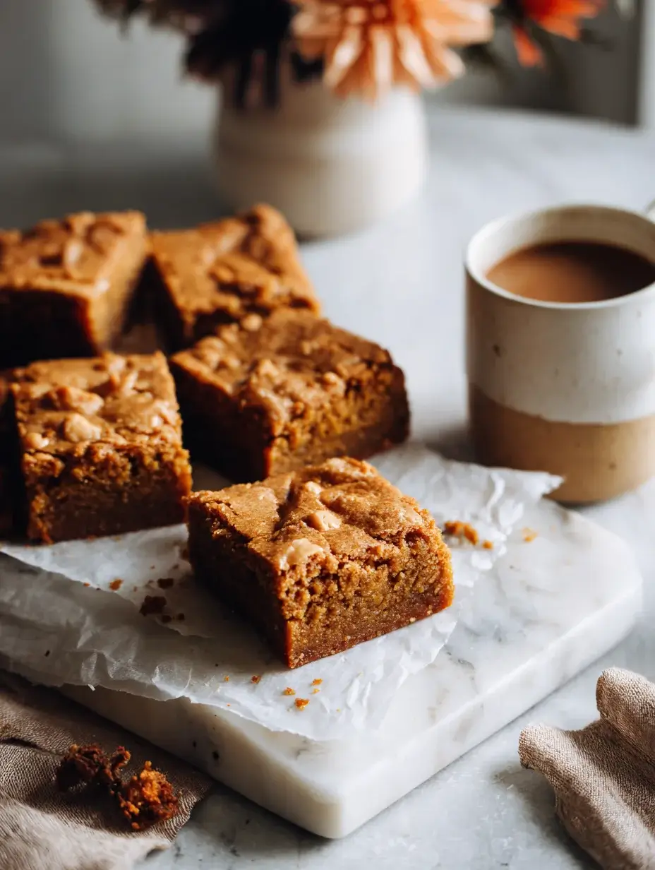 sliced pumpkin blondies with coffee