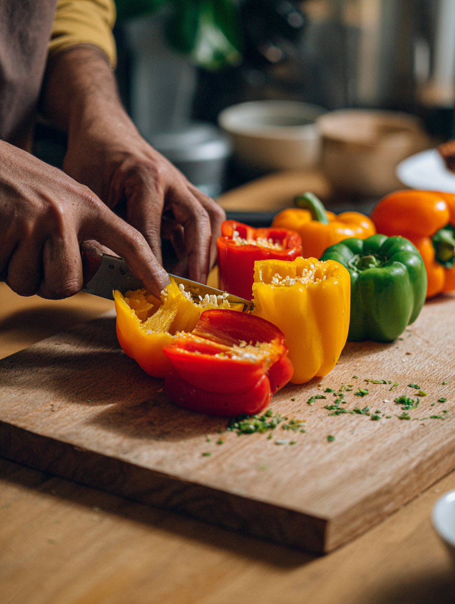 Preparing mini peppers for high protein low carb bites