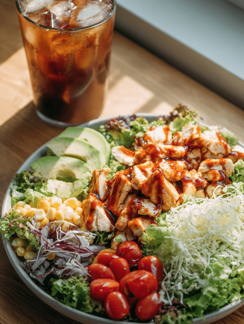 Final honey barbecue chicken salad ready to serve