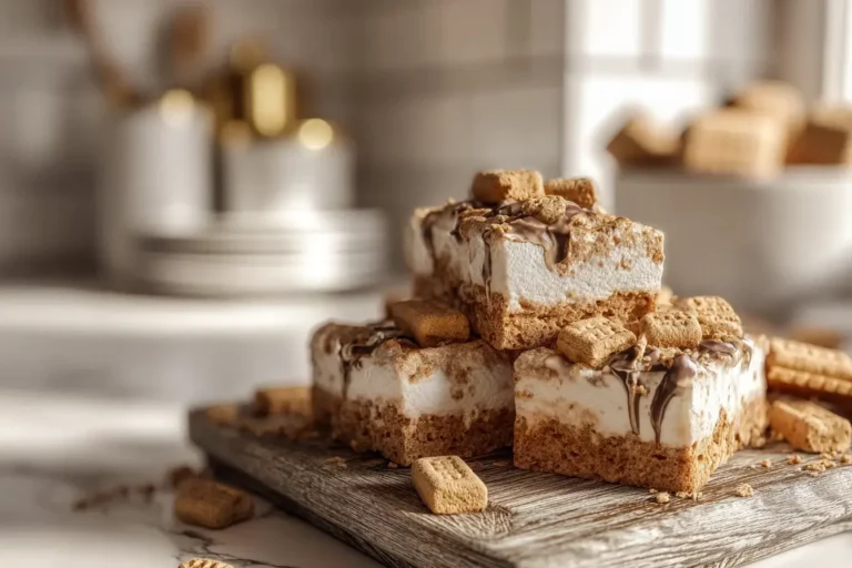 Teddy Graham S’more Cookie Bars stacked on board