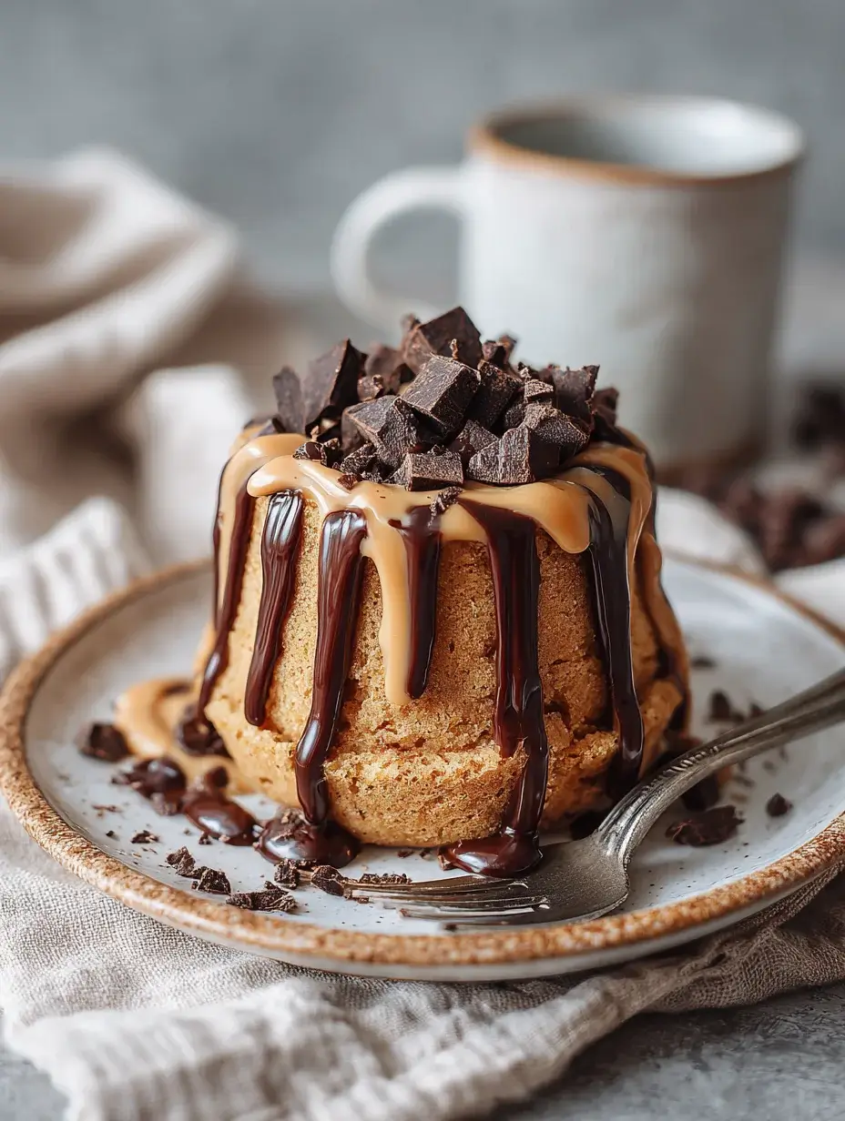Served protein powder mug cake with toppings