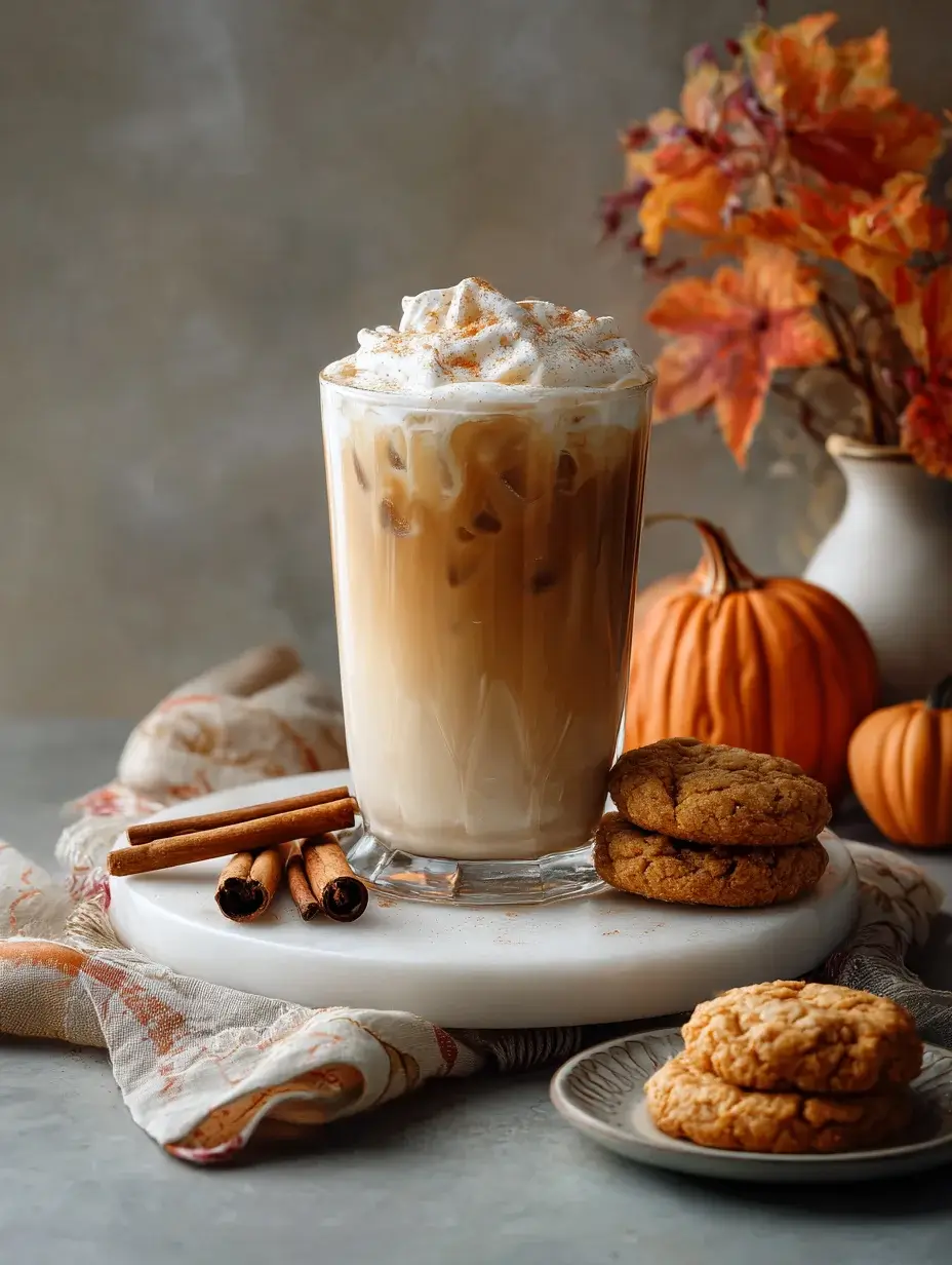 served pumpkin spice tres leches iced coffee latte