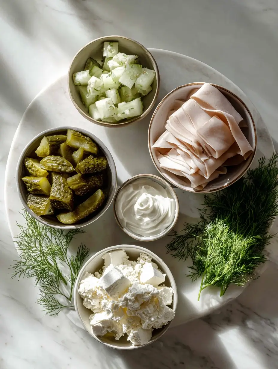 Ingredients for making dill pickle wrap dip
