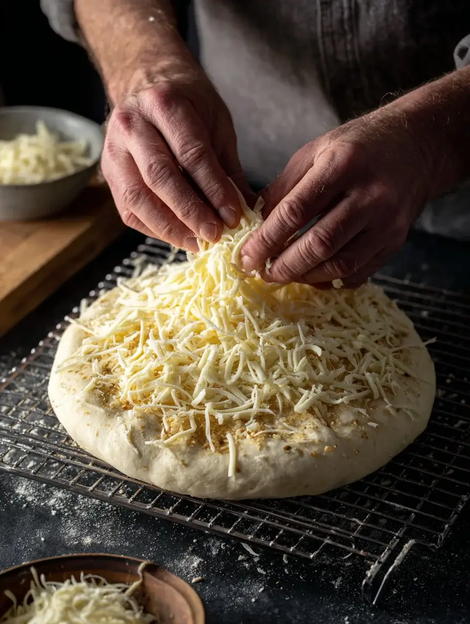 step-by-step making sourdough focaccia with 4 cheese