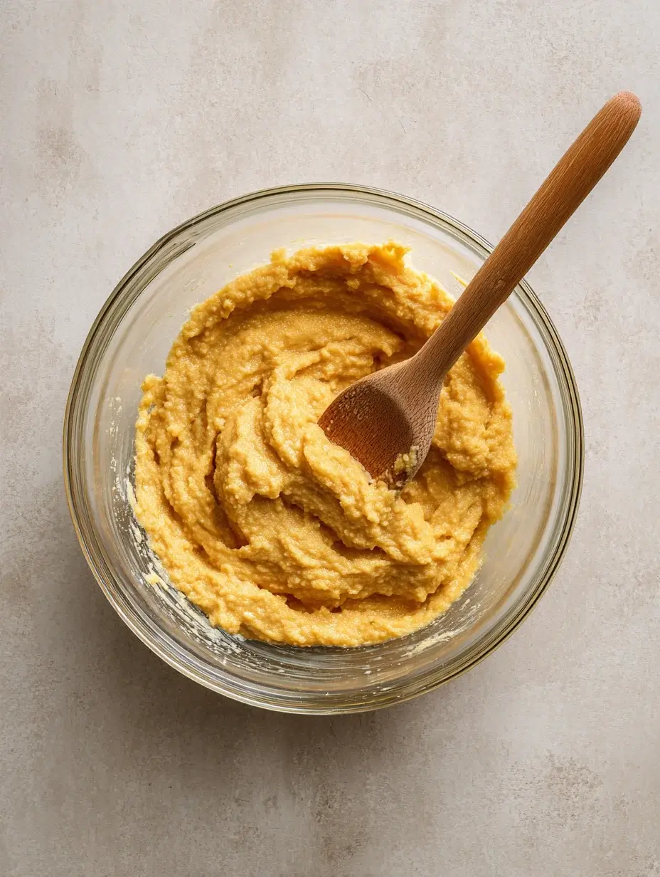  Mixing batter for pumpkin banana bread muffins